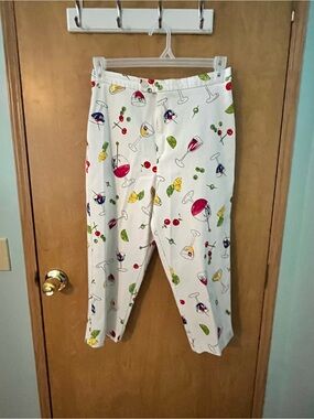 Briggs New York Women’s Capri Pants Cocktail Print Red Green Vintage SZ 14  EUC